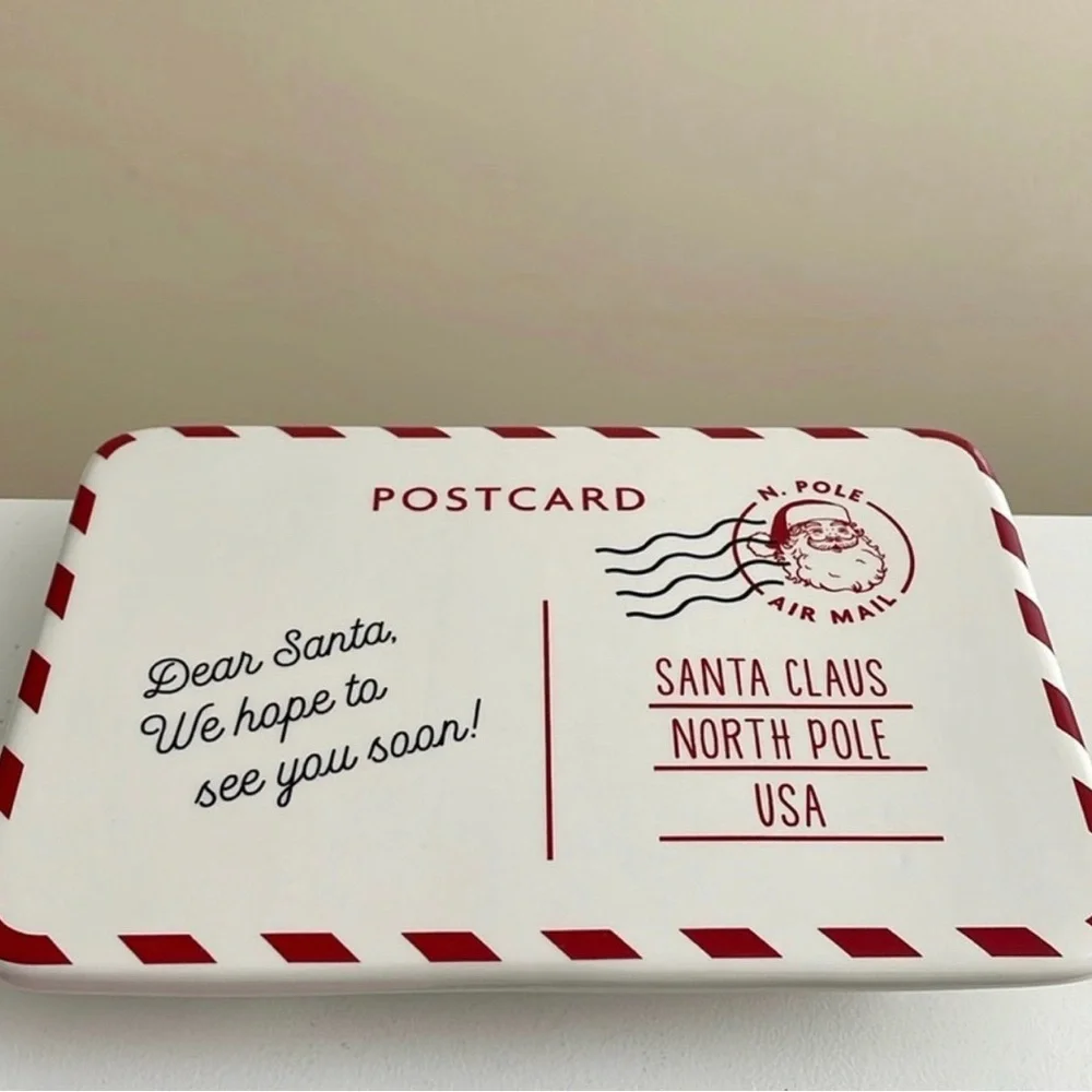 Target Bullseye Playground Dear Santa PostCard Ceramic Christmas Cake Stand